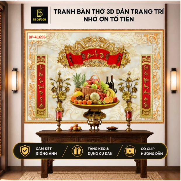 Tranh 3D trang trí phòng thờ vải lụa kim sa cao cấp
