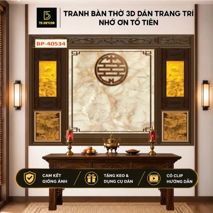 Tranh 3D trang trí phòng thờ vải lụa kim sa cao cấp