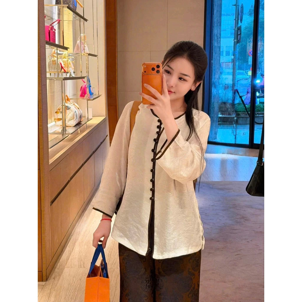 (Có Size Lớn) PP455 set bà ba pháp phục lụa tằm tencel ánh kim phối viền sang trọng và trẻ trung
