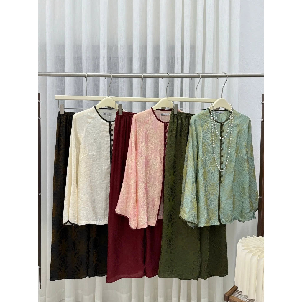 (Có Size Lớn) PP455 set bà ba pháp phục lụa tằm tencel ánh kim phối viền sang trọng và trẻ trung