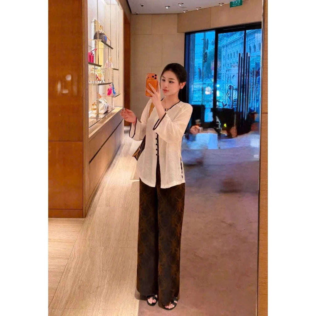 (Có Size Lớn) PP455 set bà ba pháp phục lụa tằm tencel ánh kim phối viền sang trọng và trẻ trung