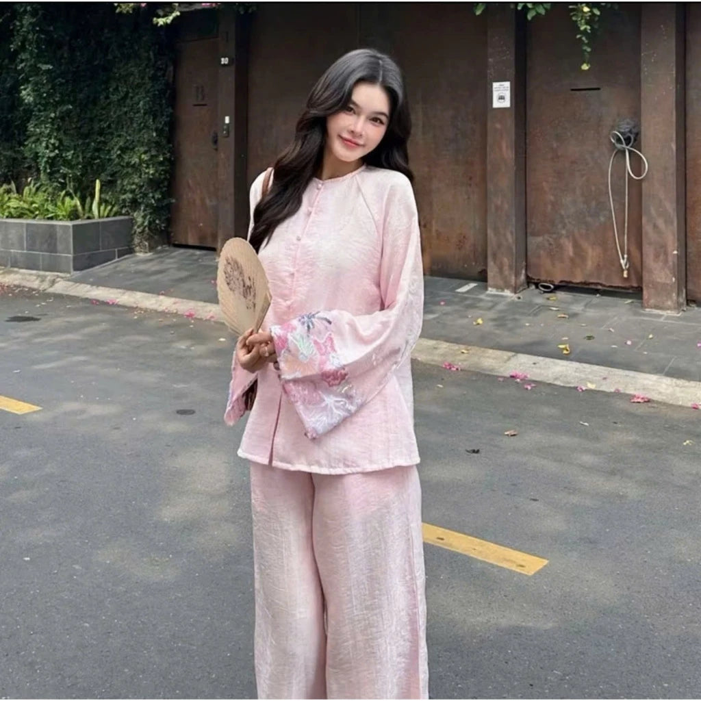 PP463 pháp phục bà ba tằm ánh kim cao cấp (có lót quần) phối tay ren sang trọng tiểu thư