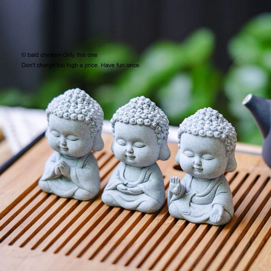 Bộ 3 Tượng Tam Tiểu Phật Adida Mini Decor Tiểu Cảnh- Bàn Trà- Terrarium - Tượng Decor Chất Liệu Đá Nhân Tạo Cao Cấp
