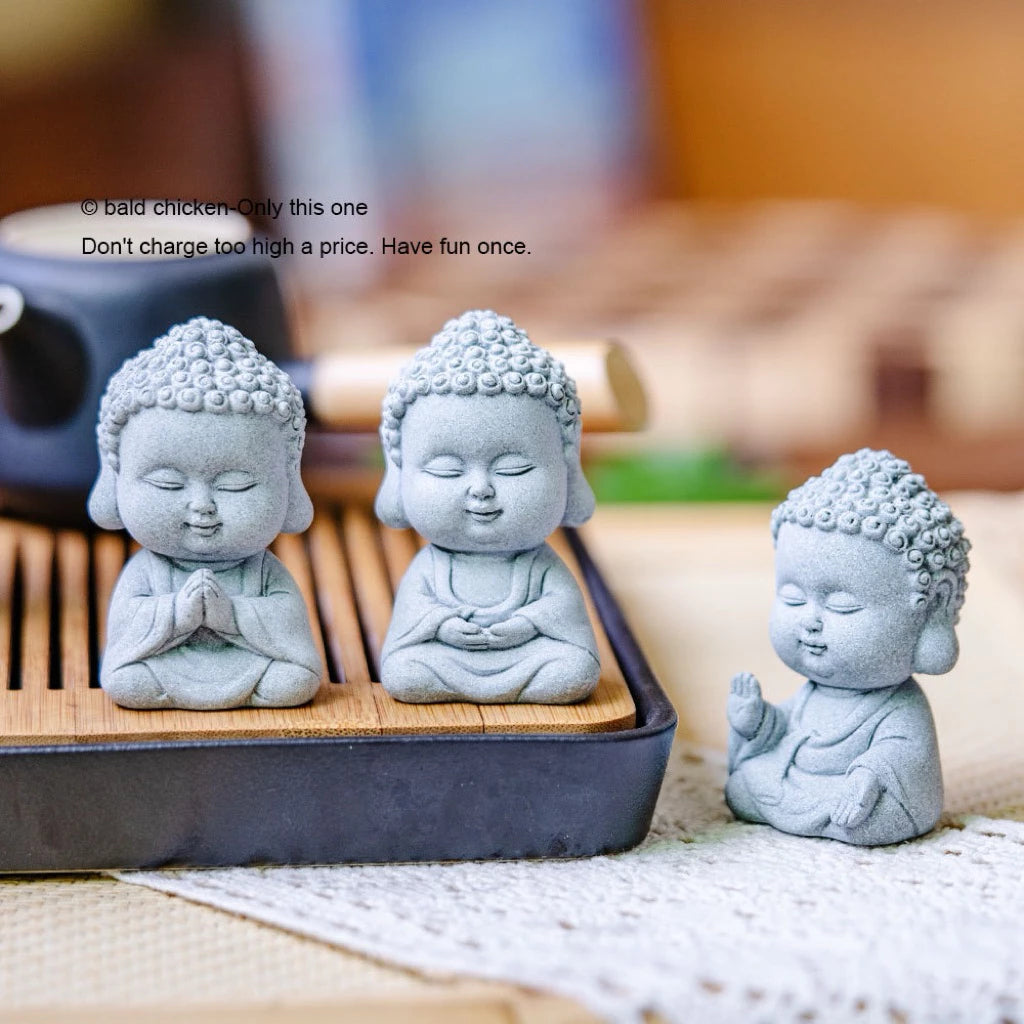 Bộ 3 Tượng Tam Tiểu Phật Adida Mini Decor Tiểu Cảnh- Bàn Trà- Terrarium - Tượng Decor Chất Liệu Đá Nhân Tạo Cao Cấp