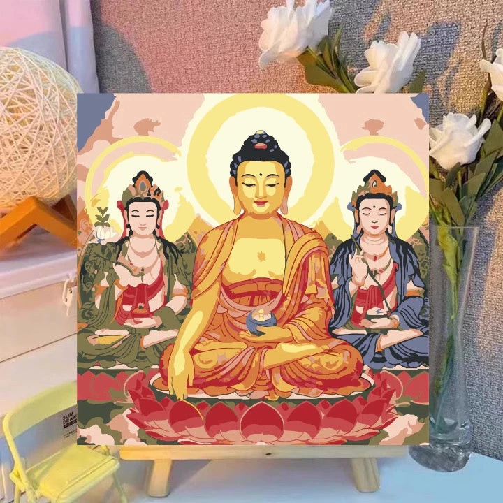 [Tam Thánh 2] Tranh Số Hoá Phật giáo đã căng khung 20x20cm