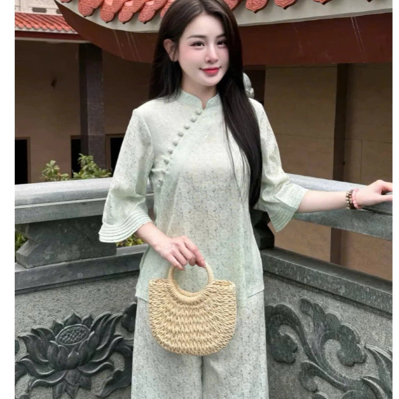 SÉT ĐỒ LAM ĐI LỄ, ĐI CHÙA NHẸ NHÀNG, LỊCH SỰ TÔN VẺ TRANG NGHIÊM