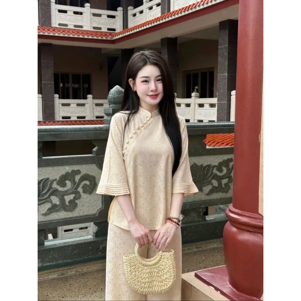 (Có Size Lớn) SeT BỘ LAM THIẾT KẾ TAY LỠ ĐI LỄ, ĐI CHÙA MÀU TRƠN LỊCH SỰ, SANG TRỌNG