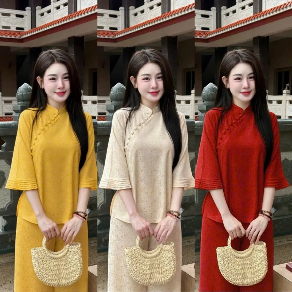 (Có Size Lớn) SeT BỘ LAM THIẾT KẾ TAY LỠ ĐI LỄ, ĐI CHÙA MÀU TRƠN LỊCH SỰ, SANG TRỌNG