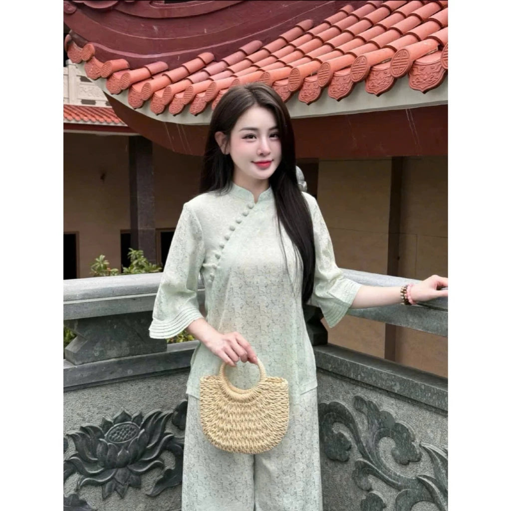 (Có Size Lớn) SeT BỘ LAM THIẾT KẾ TAY LỠ ĐI LỄ, ĐI CHÙA MÀU TRƠN LỊCH SỰ, SANG TRỌNG